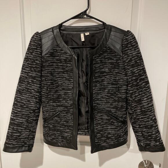 Frenchi wool tweed faux leather black blazer XS - Picture 2 of 7